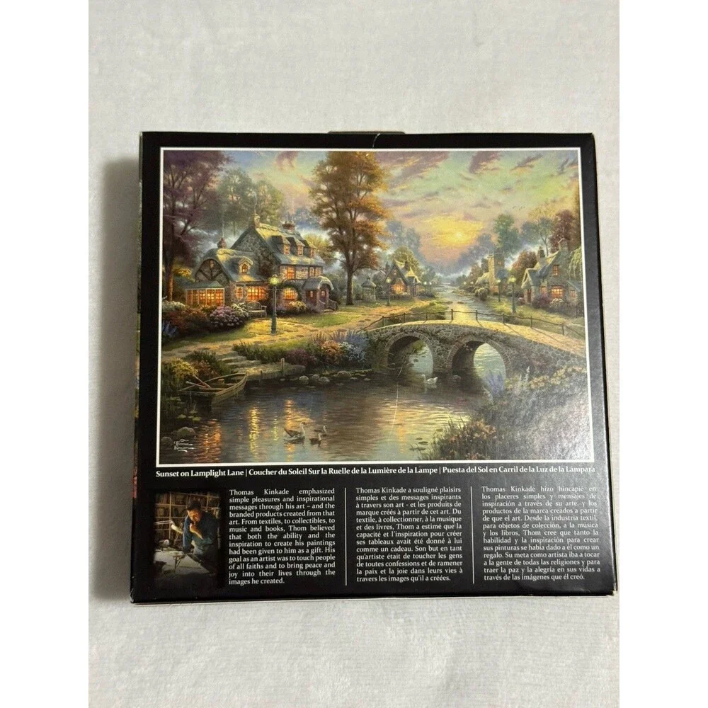Thomas Kinkade Metallic Sunset Lamplight Lane River Queen 750 pc Lot 3 Puzzles